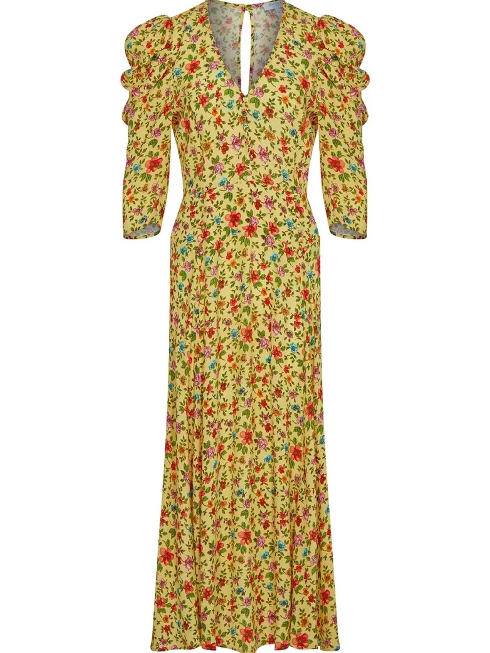 Ghost London  Mira Floral V-Neck Maxi Dress with Puff Sleeves and Open Back